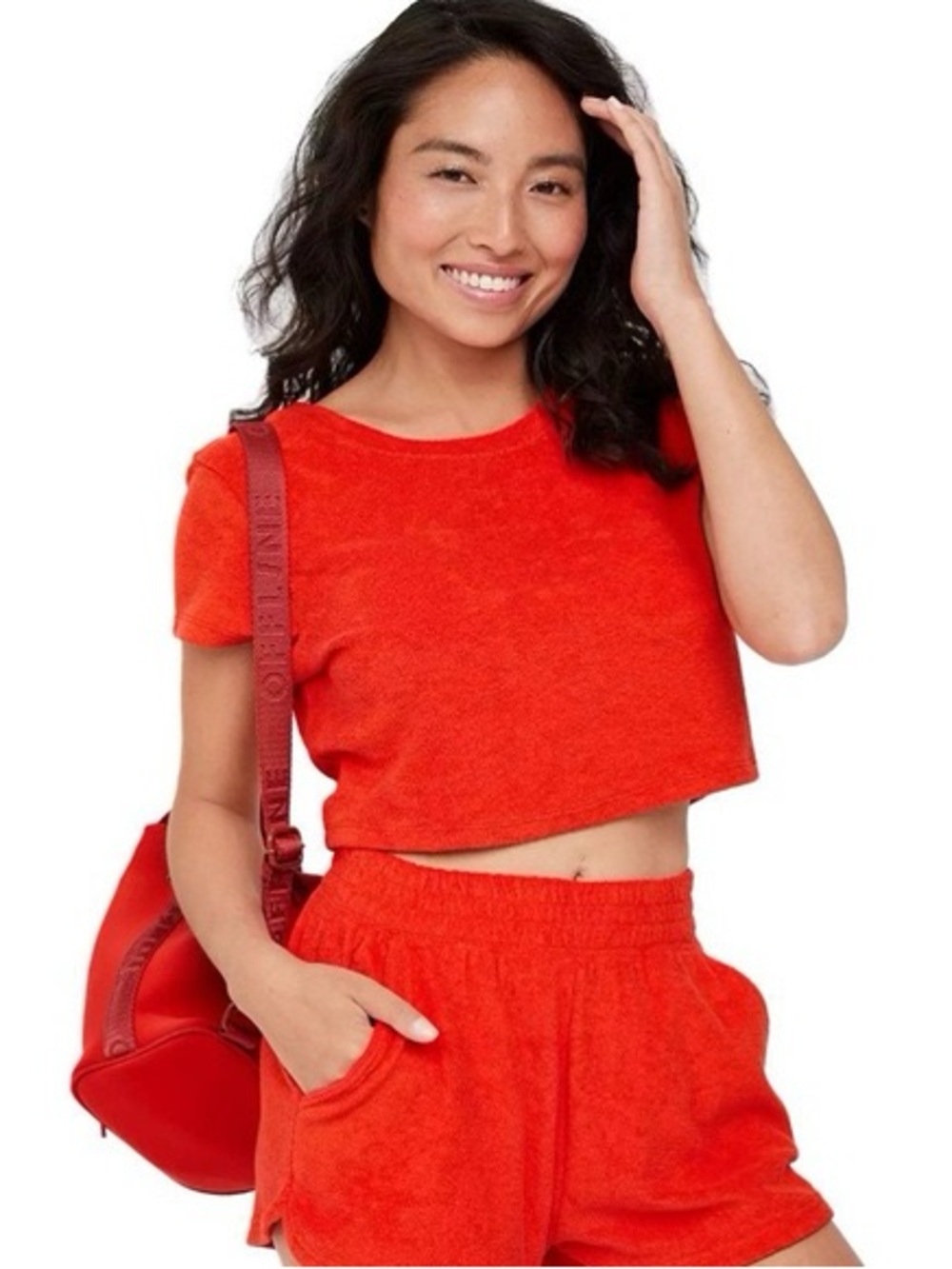 ✨ Aerie Orange Terry Cloth Velour Lounge Set - Crop Top & Shorts ✨